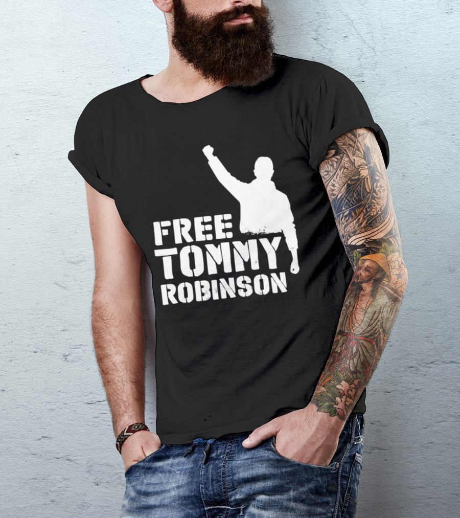 Free Tommy Robinson Silhouette Fist Raised Protest T-Shirt