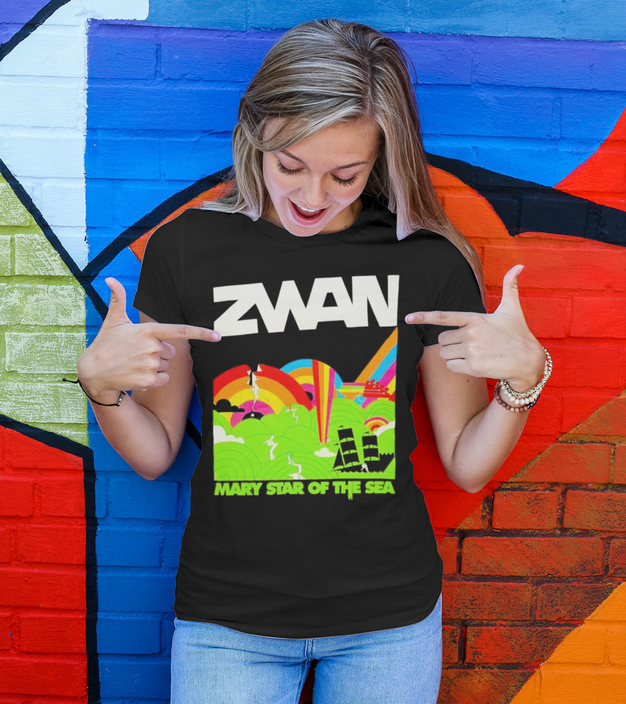 Zwan Mary Star Of The Sea Rainbow Waves Sailboat T-Shirt