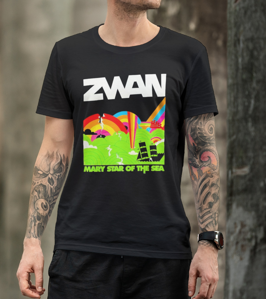 Zwan Mary Star Of The Sea Rainbow Waves Sailboat T-Shirt