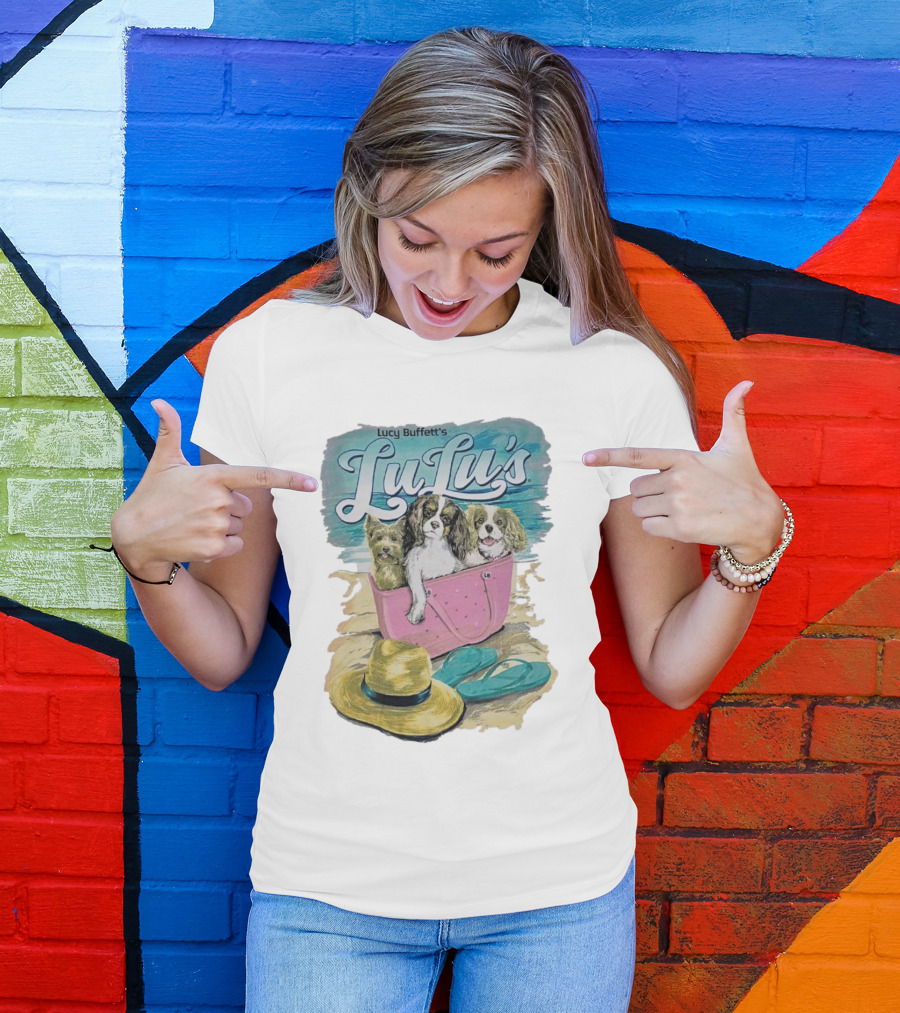 Lucy Buffett’s LuLu’s Beach Dogs In Pink Bag With Hat And Flip-Flops T-Shirt