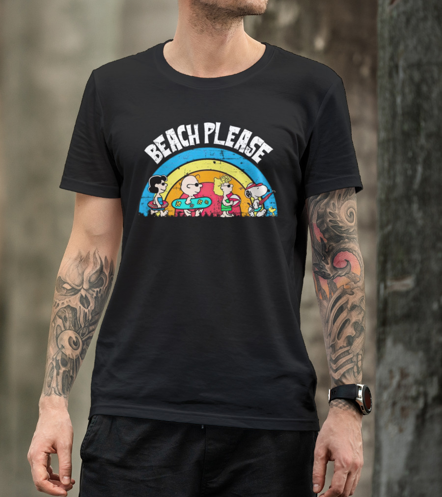 Beach Please Peanuts Surf Snoopy Charlie Brown Woodstock Lucy T-Shirt
