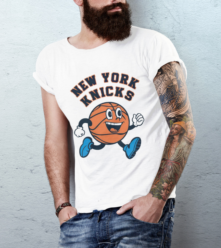 New York Knicks Basketball Running Ball Cartoon Face T-Shirt
