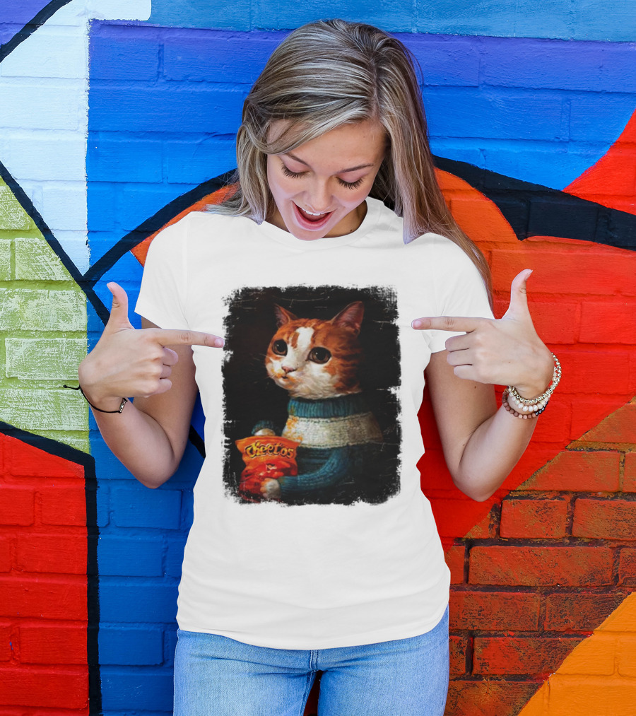 Cheetos Cat Holding Bag In T-Shirt