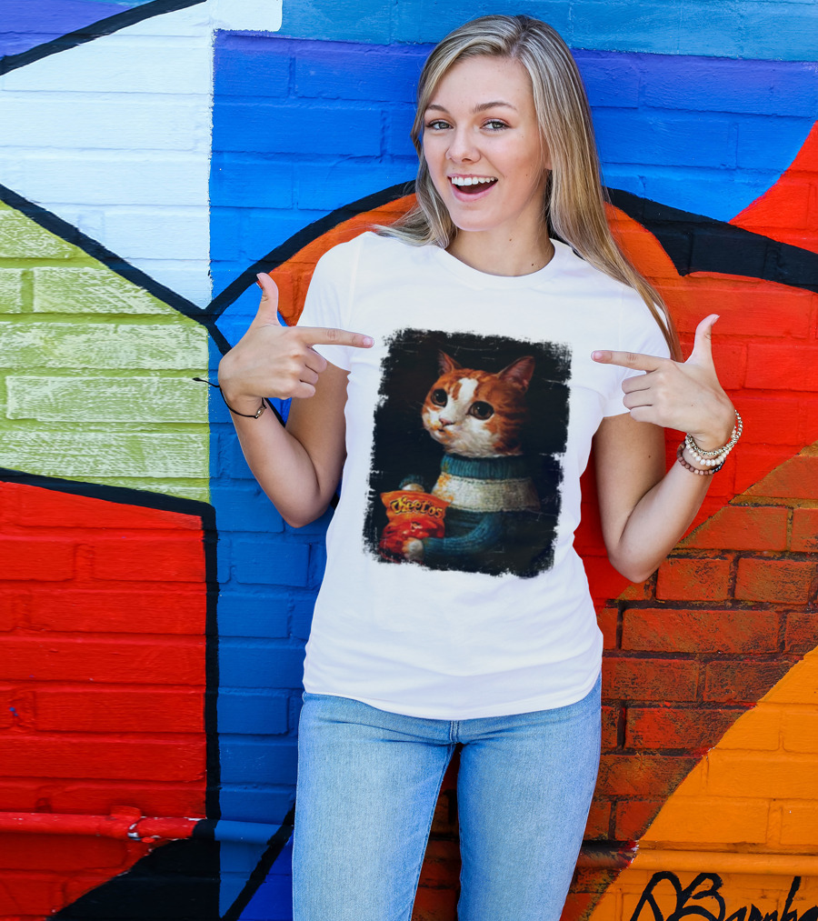 Cheetos Cat Holding Bag In T-Shirt