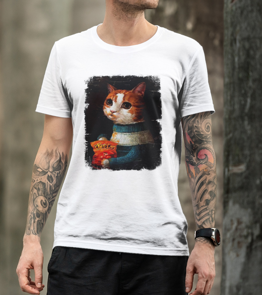 Cheetos Cat Holding Bag In T-Shirt