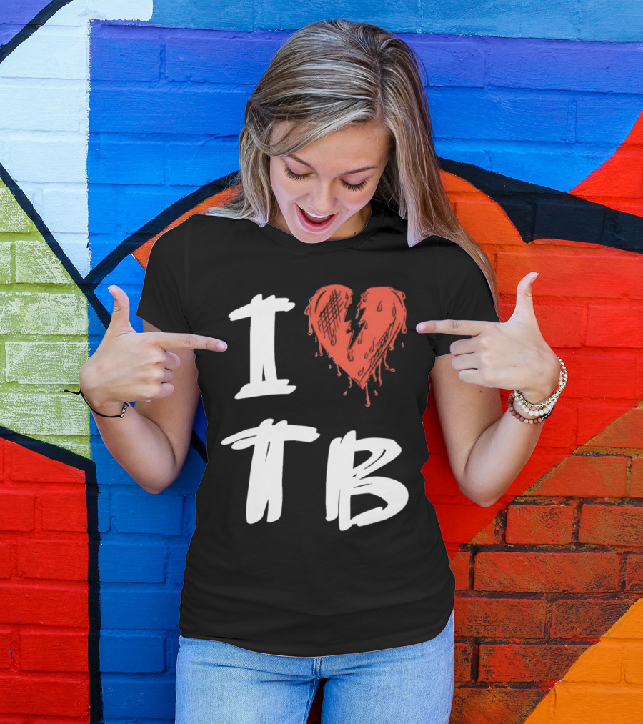 I Love TB Heart Icon With Dripping Red And Black Details Tragedy Boiz T-Shirt