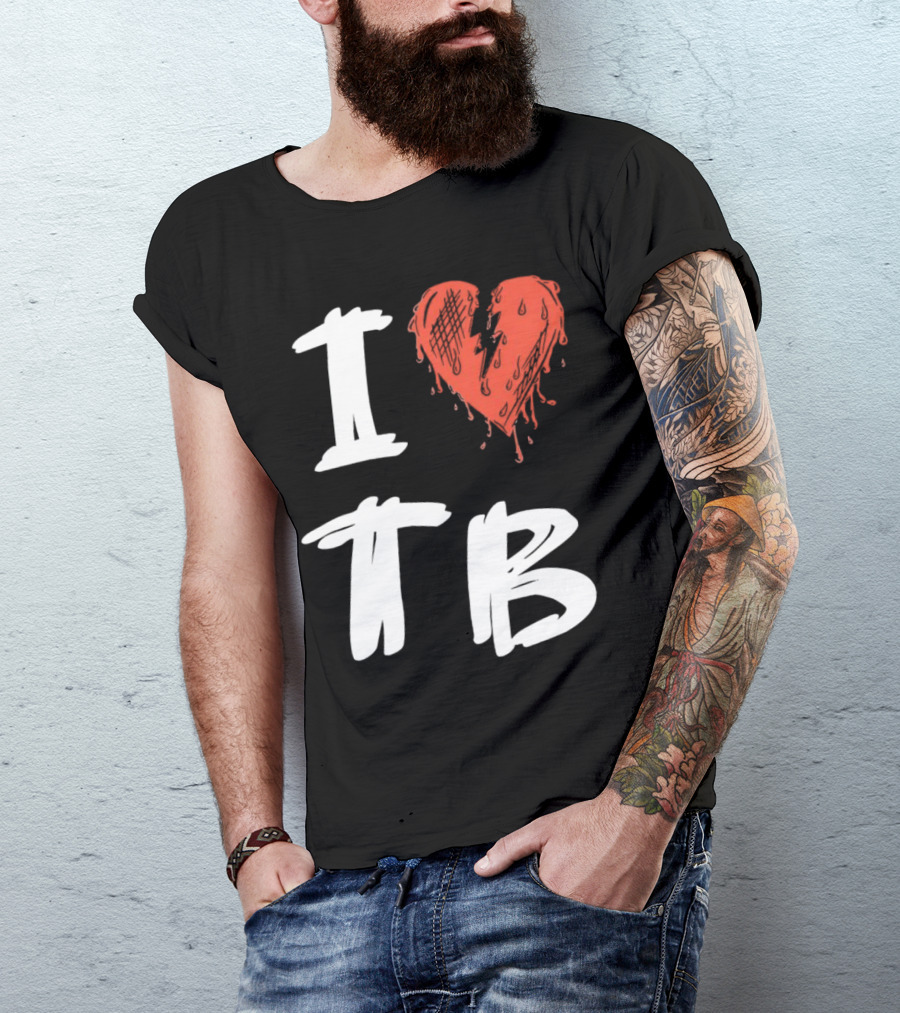 I Love TB Heart Icon With Dripping Red And Black Details Tragedy Boiz T-Shirt