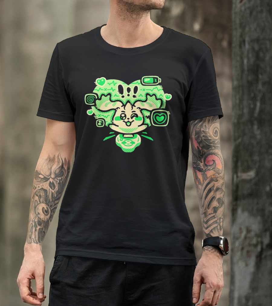 Terriermon Digimon Iconic Green Heartbeat Motif With Digital Symbols T-Shirt
