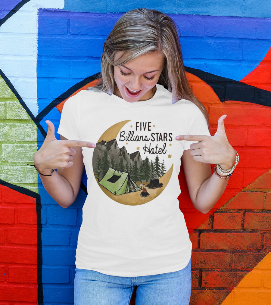 Five Billions Stars Hotel Camping Adventure Under Moonlit Forest T-Shirt