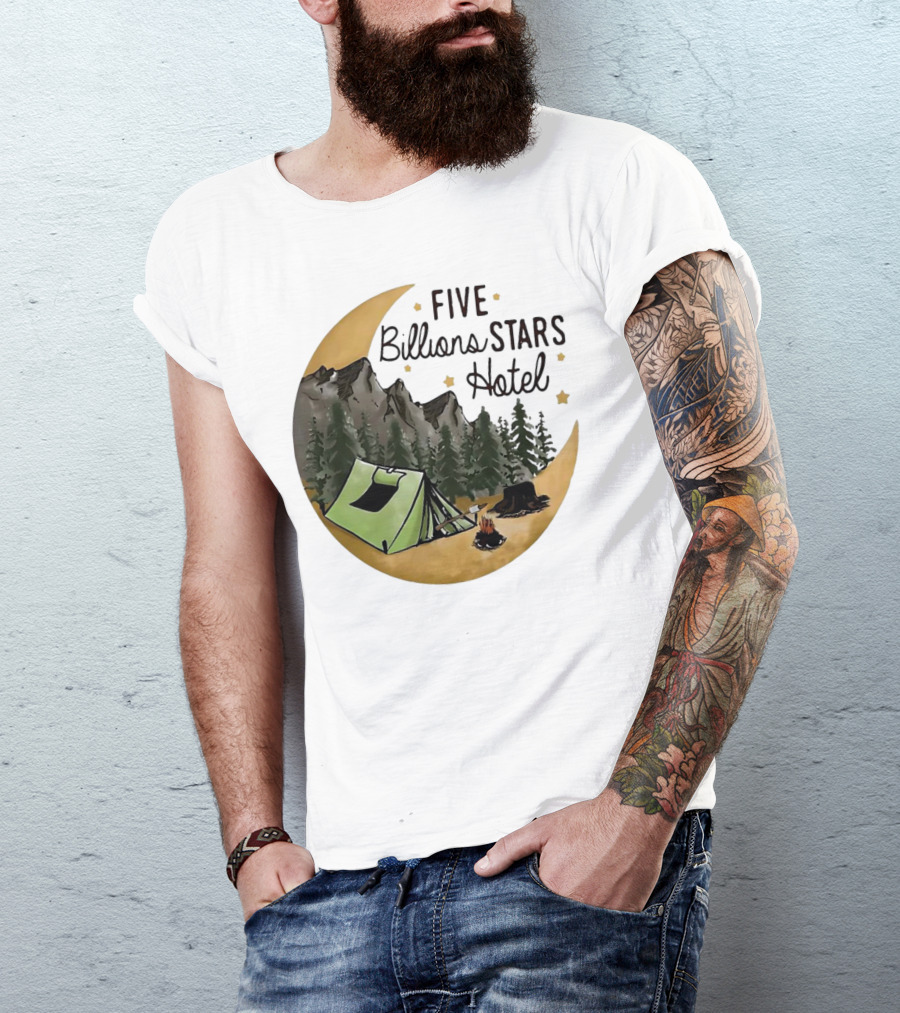 Five Billions Stars Hotel Camping Adventure Under Moonlit Forest T-Shirt