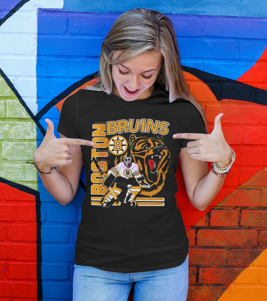 Boston Bruins Hockey Goalie With Bear And Iconic T-Shirt