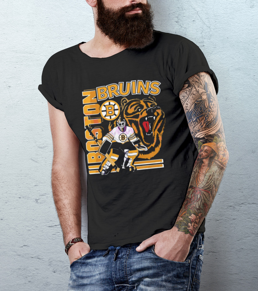 Boston Bruins Hockey Goalie With Bear And Iconic T-Shirt