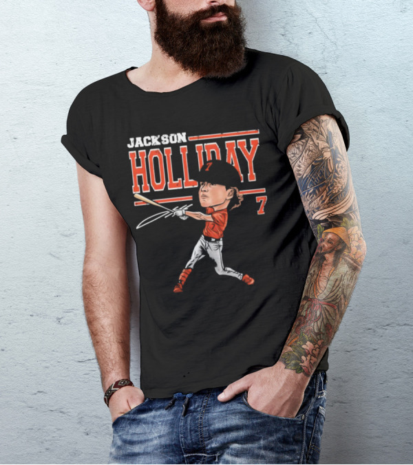 Jackson Holliday Baltimore Orioles Cartoon Batting Stance Number 7 T-Shirt