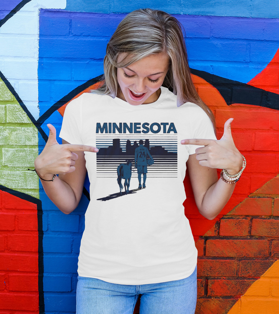 Minnesota Basketball 24 Bring Ya Ass Player And Dog With City Skyline T-Shirt