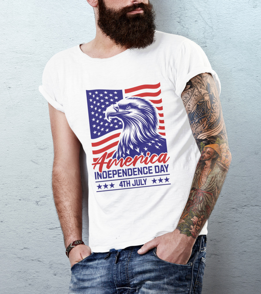 America Independence Day 4th July Eagle Flag Stars T-Shirt