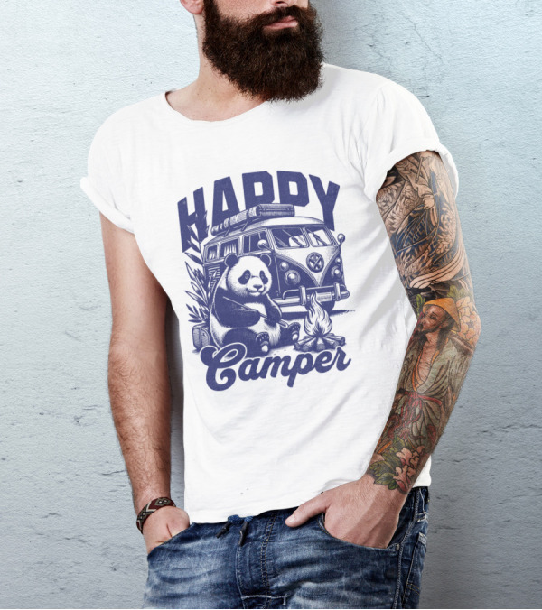 Happy Camper Panda By Van And Campfire Vintage T-Shirt