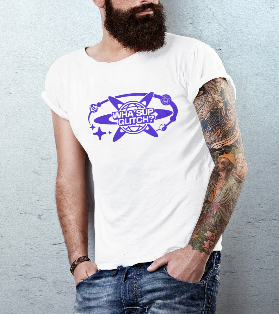 WHA'SUP GLITCH YNOT2K Retro Tech Atomic Globe T-Shirt