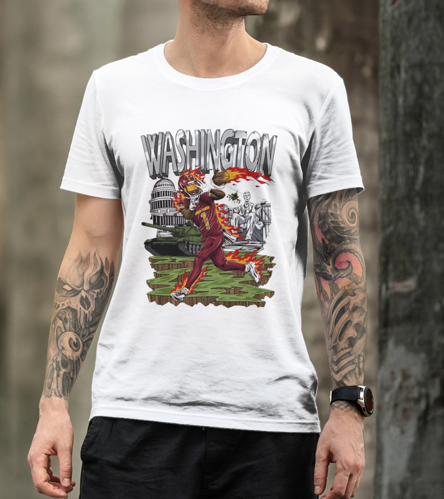 Washington Commanders Jahan Dotson Football Cartoon Capitol Tank Lincoln Fire T-Shirt