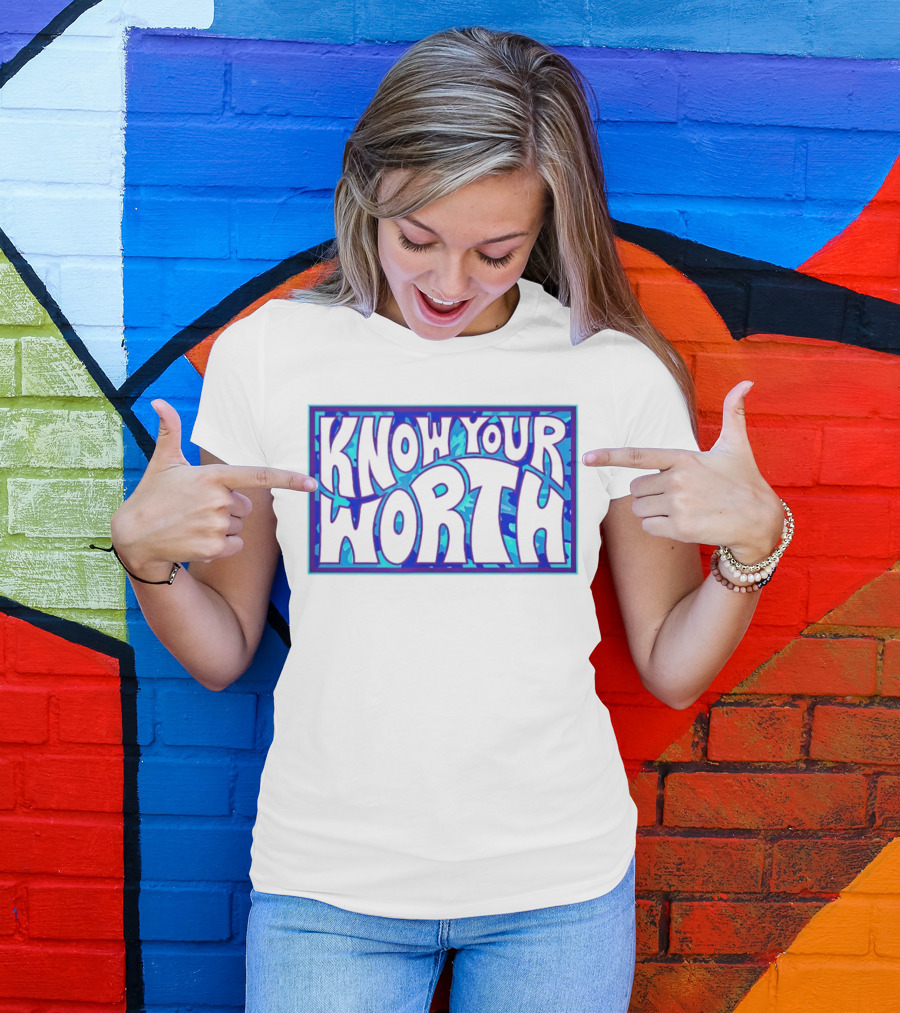 Know Your Worth Blue Abstract T-Shirt