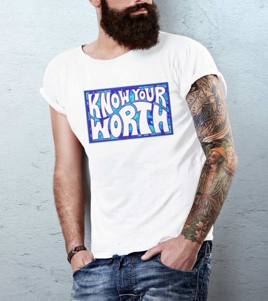 Know Your Worth Blue Abstract T-Shirt