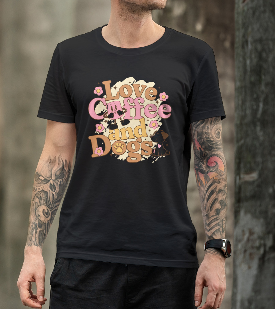 Love Coffee And Dogs Cute Floral Cartoon T-Shirt