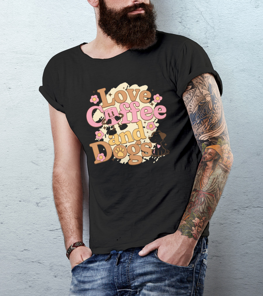 Love Coffee And Dogs Cute Floral Cartoon T-Shirt