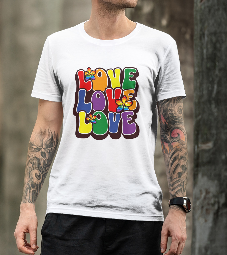 LOVE LOVE LOVE Rainbow Pride Flowers T-Shirt