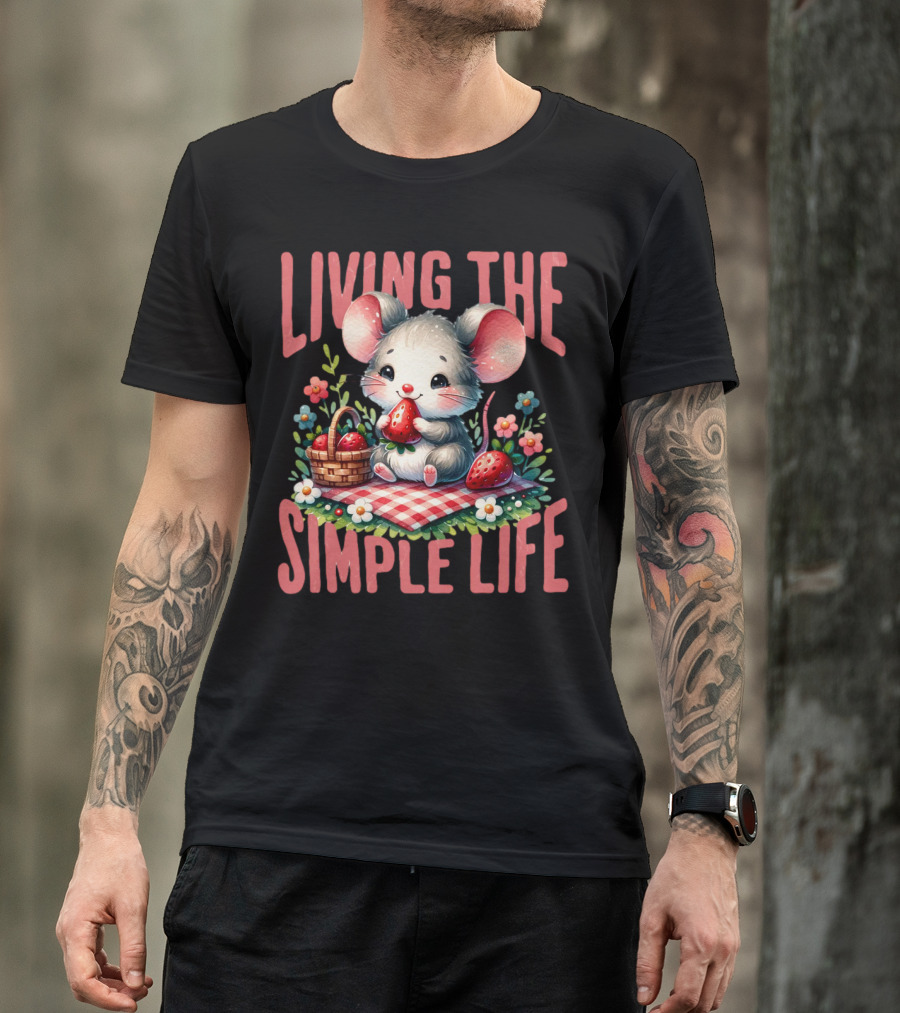 Living The Simple Life Cottagecore Picnic Mouse T-Shirt