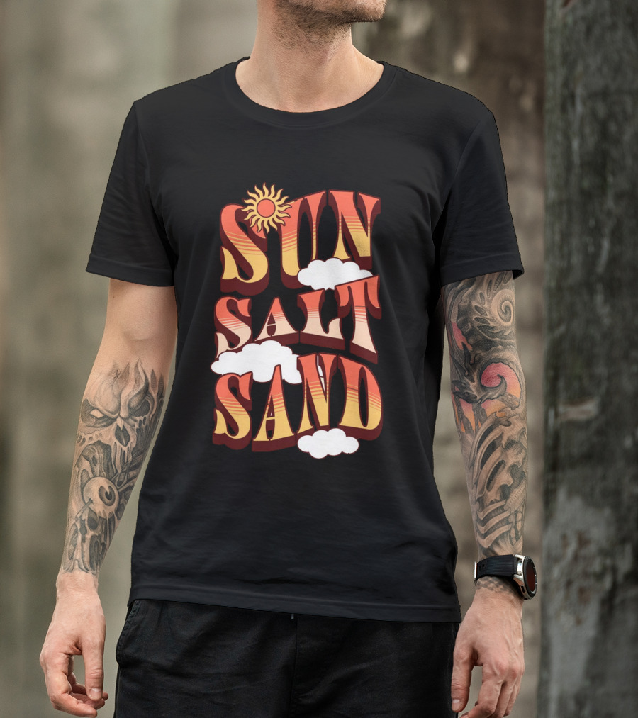 Sun Salt Sand Retro Hippie Vibes With Sun And Clouds T-Shirt