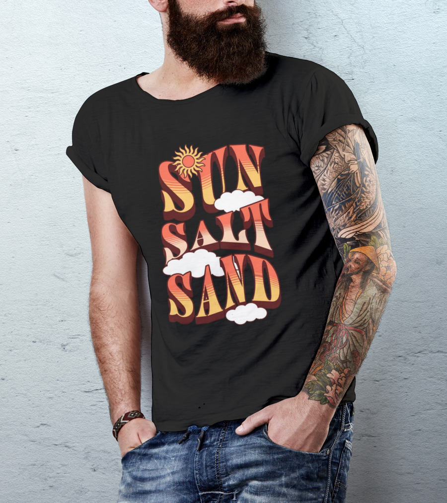 Sun Salt Sand Retro Hippie Vibes With Sun And Clouds T-Shirt