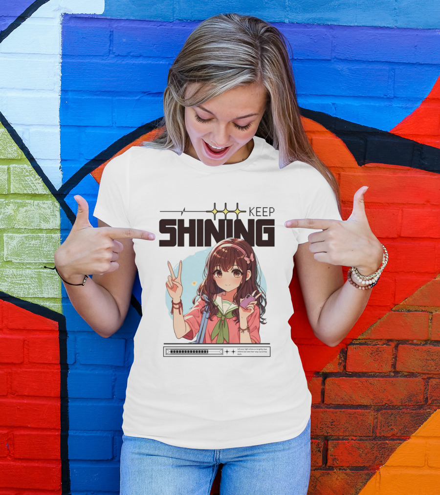 Keep Shining Cute Anime Girl Peace Sign T-Shirt