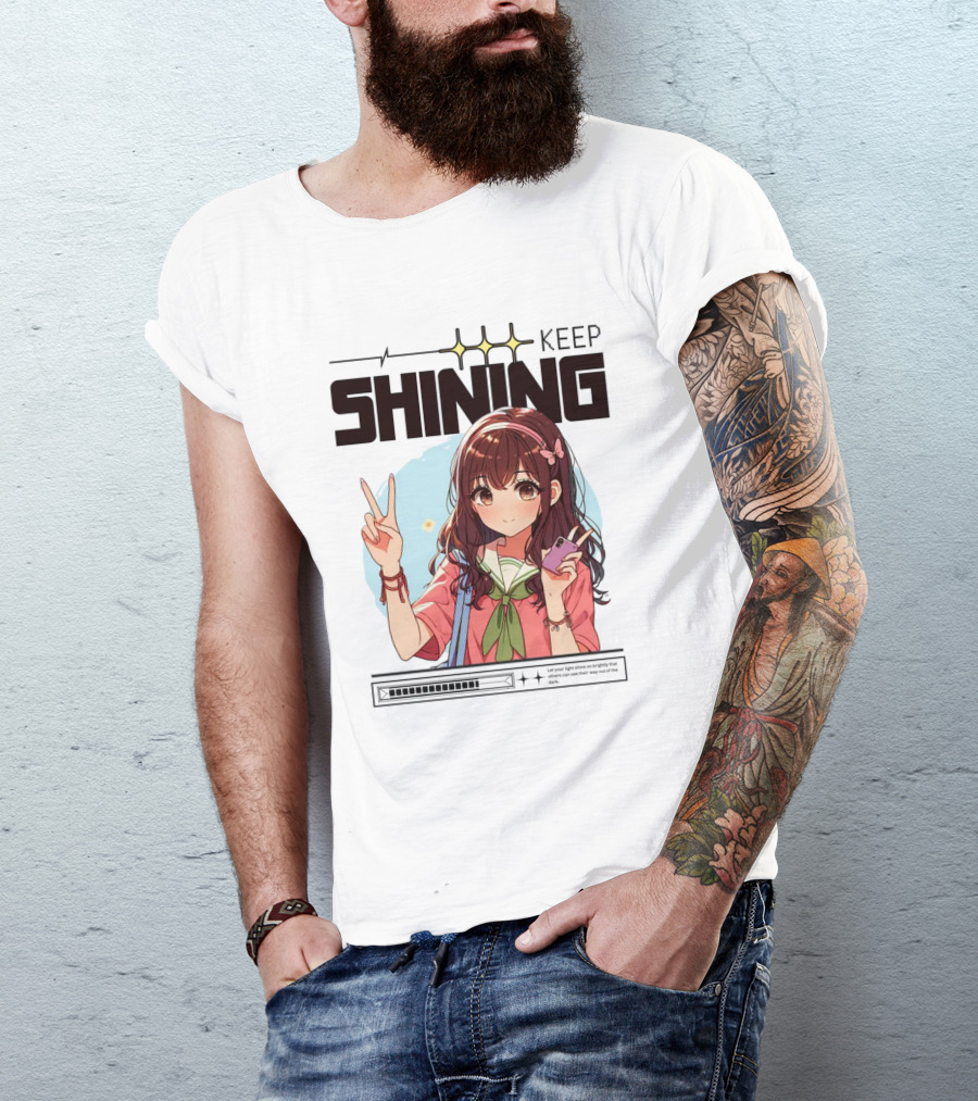 Keep Shining Cute Anime Girl Peace Sign T-Shirt