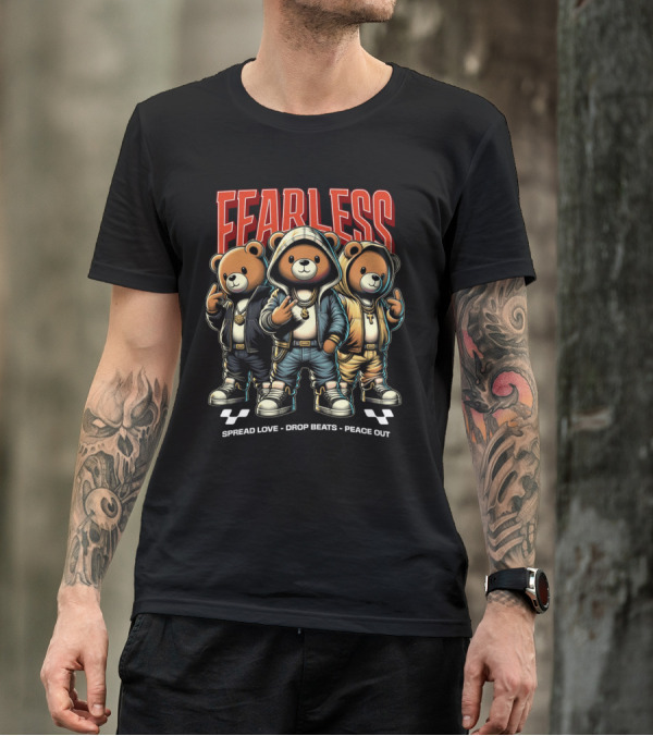 FEARLESS Spread Love Drop Beats Peace Out Teddy Trio T-Shirt