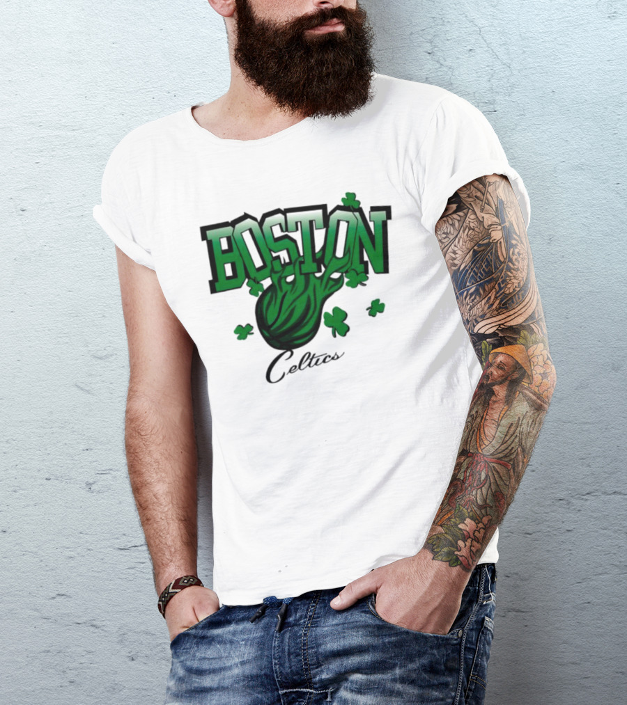 Boston Celtics Shamrock Flames Basketball Vintage T-Shirt