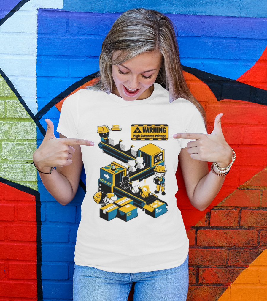 Warning High Cuteness Voltage Cats Factory Worker Warning T-Shirt