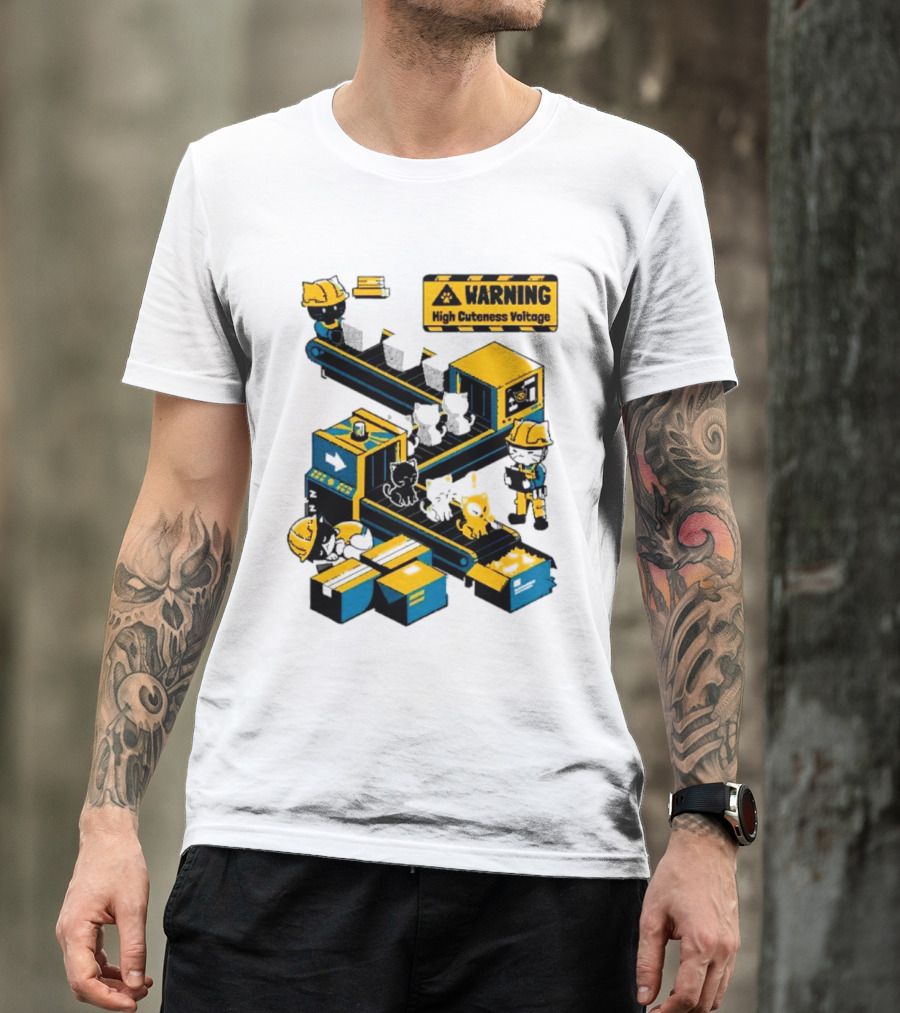 Warning High Cuteness Voltage Cats Factory Worker Warning T-Shirt