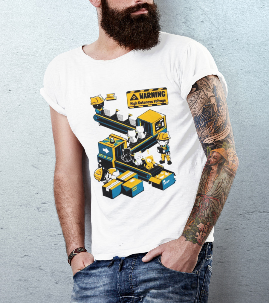 Warning High Cuteness Voltage Cats Factory Worker Warning T-Shirt
