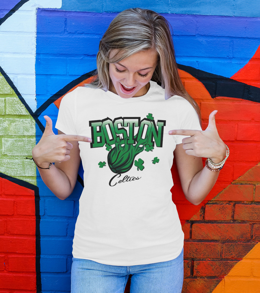 Boston Celtics Vintage Shamrock Basketball Flame T-Shirt
