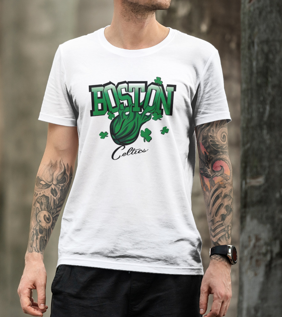 Boston Celtics Vintage Shamrock Basketball Flame T-Shirt