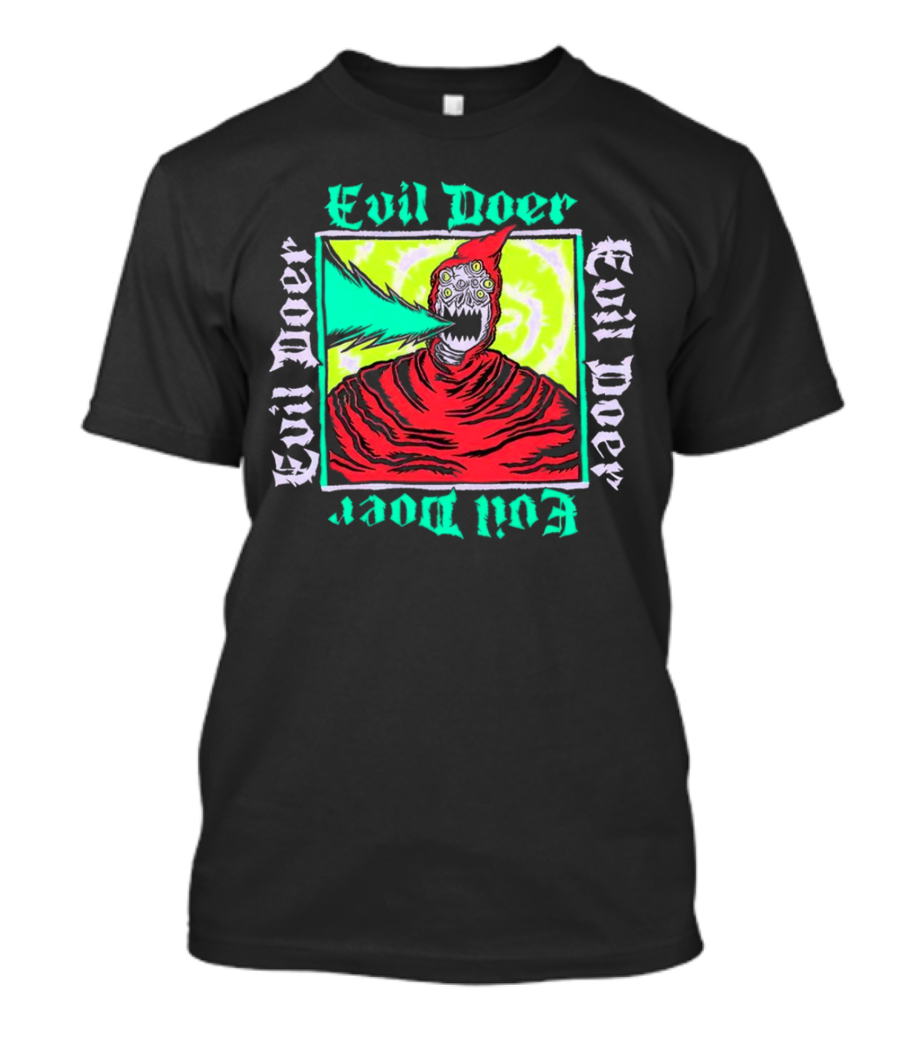 Evil Doer Monster With Fiery Mouth And Multicolored Eyes T-Shirt