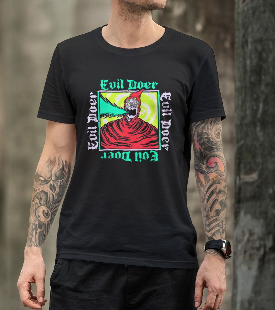Evil Doer Monster With Fiery Mouth And Multicolored Eyes T-Shirt