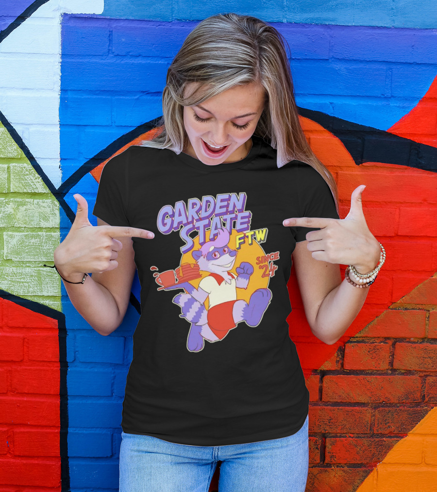 Garden State FTW Since 24 Cartoon Raccoon Serving Pancakes T-Shirt