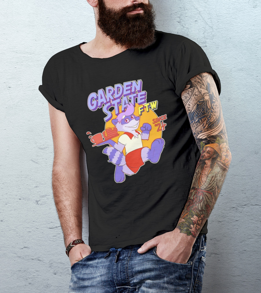 Garden State FTW Since 24 Cartoon Raccoon Serving Pancakes T-Shirt
