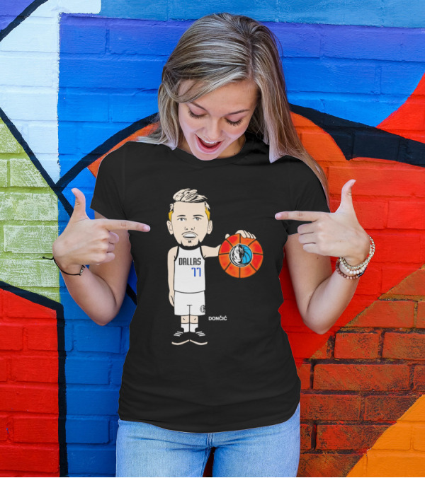 Luka Doncic Dallas Mavericks Cartoon Player Holding Basketball T-Shirt