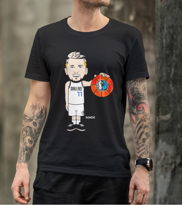 Luka Doncic Dallas Mavericks Cartoon Player Holding Basketball T-Shirt