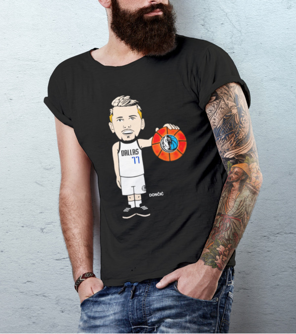 Luka Doncic Dallas Mavericks Cartoon Player Holding Basketball T-Shirt