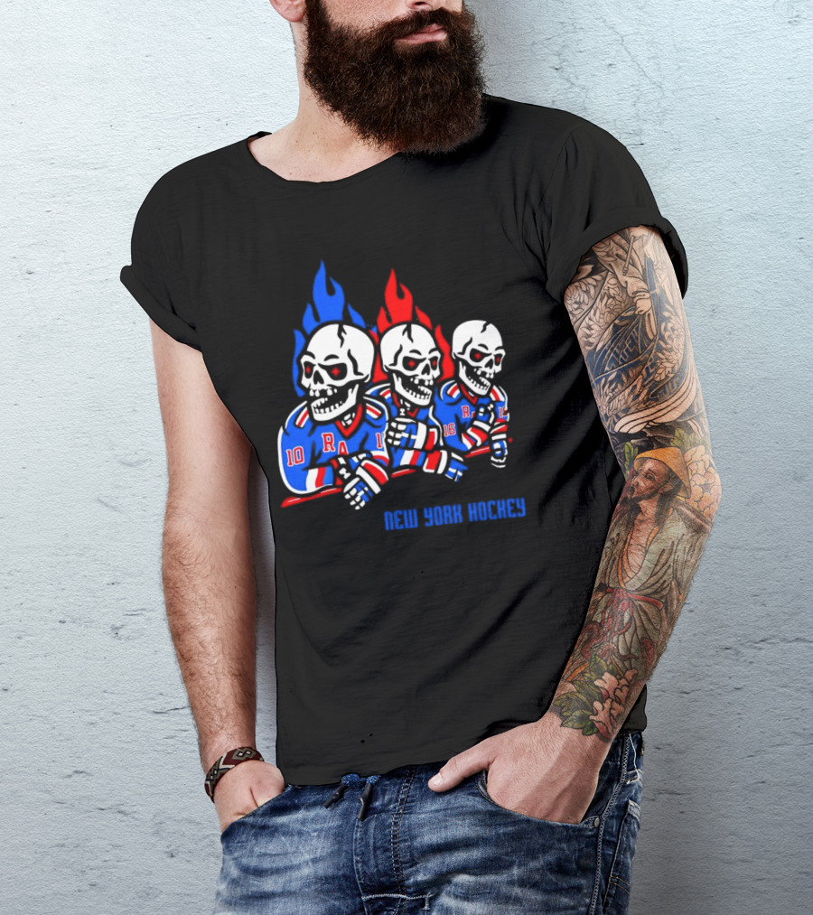 New York Rangers Skeleton Hockey Flames T-Shirt