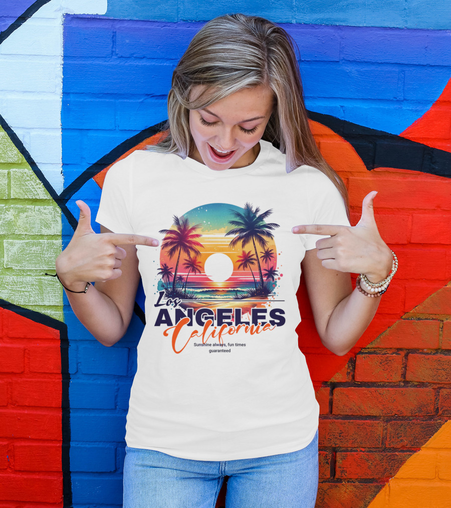 Los Angeles California Sunshine Always Fun Times Guaranteed Palm Trees Beach Sunset T-Shirt