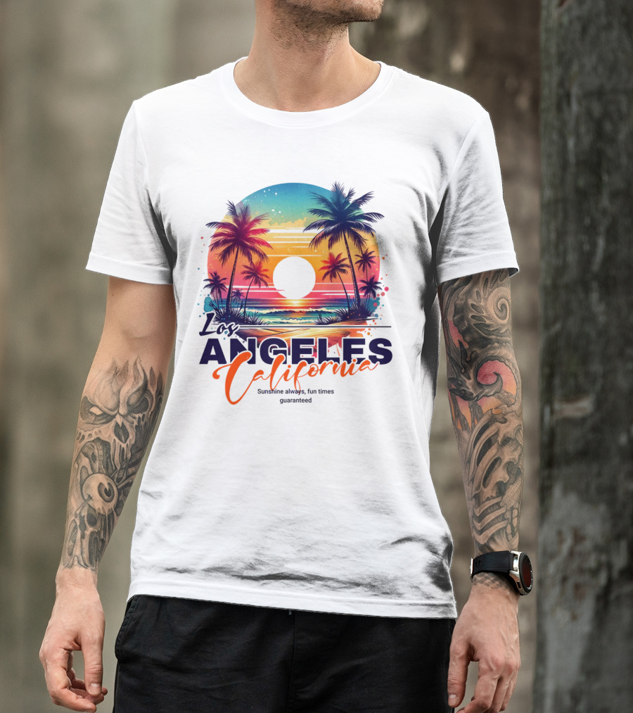 Los Angeles California Sunshine Always Fun Times Guaranteed Palm Trees Beach Sunset T-Shirt