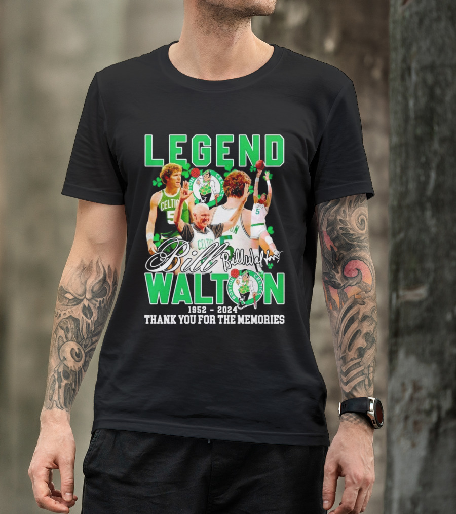 Legend Bill Walton 1952-2024 Boston Celtics Thank You For The Memories Signature T-Shirt